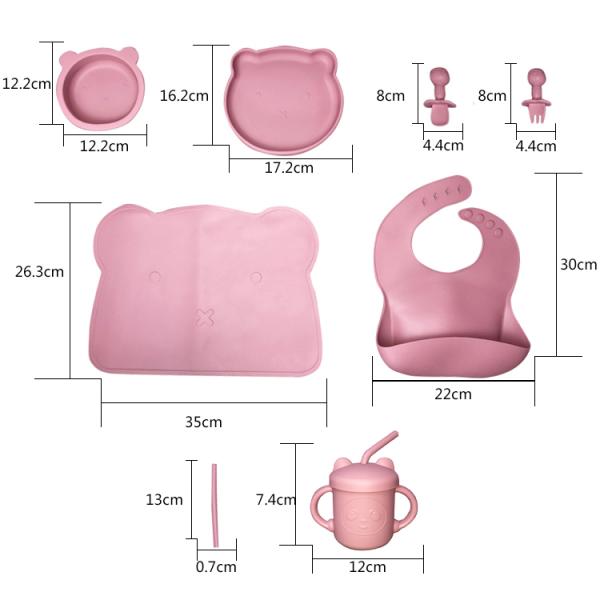 Durable Silicone Baby Feeding Set 6 Pcs BPA Free Plates Straw Sippy Cup