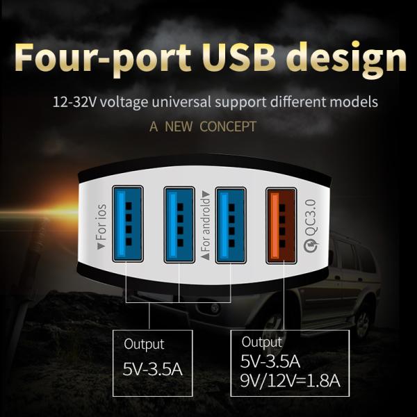 QC 3.0 Fast Car Phone Charger , 30W Multi USB Port Car Charger