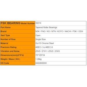 ABEC-7 30214 Tapered Roller Bearings Automotive wheel bearing 70 × 125 × 24mm