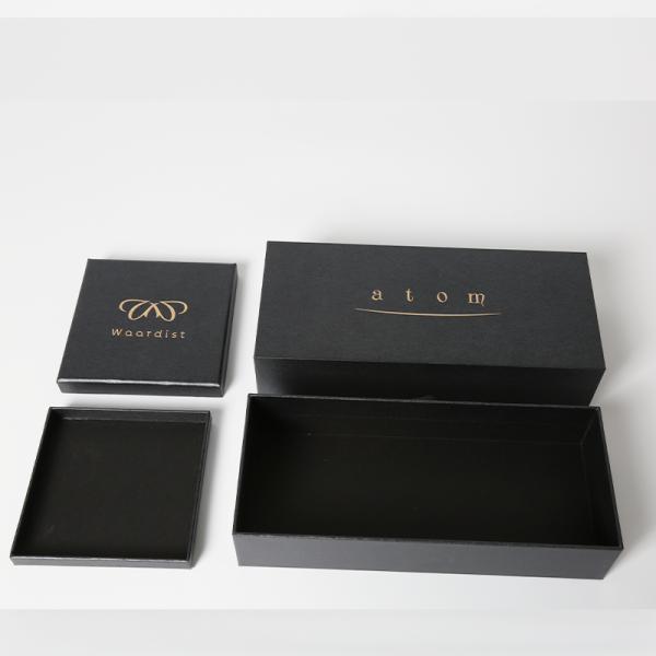 Custom Lid And Base Black Paper Gift Box Packaging Logo Printed For Silver Jewelry