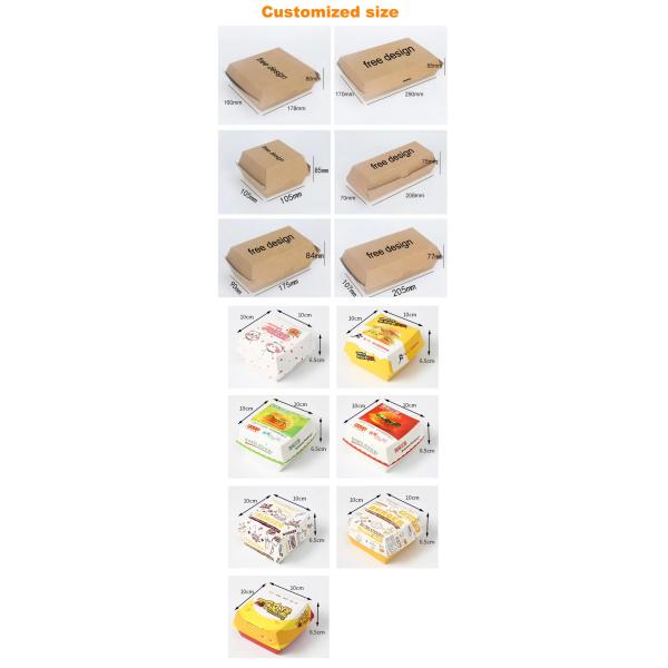 Fashionable Foldable White Cardboard Disposable Food Burger Box with Customized Color Printed Logo and Recycled Materials
