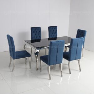 12mm Tempered Glass Dining Table 6 Chairs Stainless Steel Legs