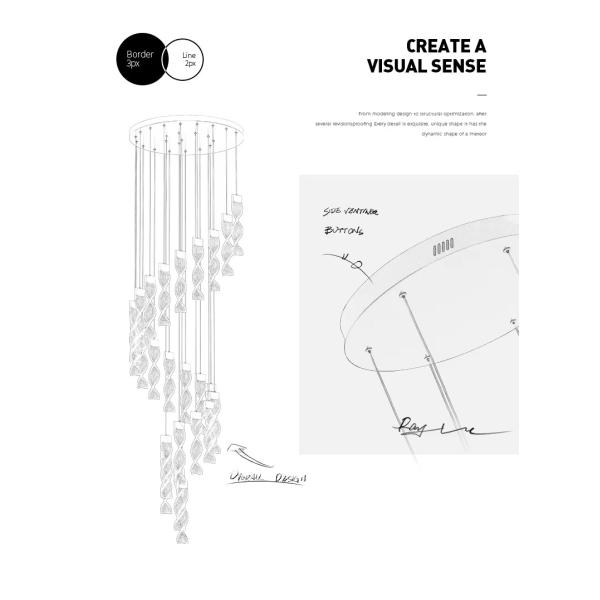 Modern Decoration Acrylic Living Room Restaurant Staggered Modern Ring Crystal Chandelier Glittering Pendant Light