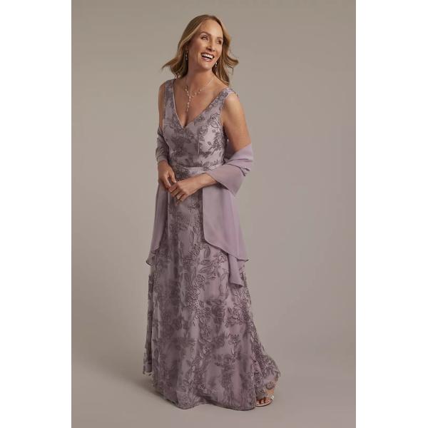 Classic A-line V-neck Two Straps Plus Size Zipper Lavender Haze Lace Mother Of The Bride Dress