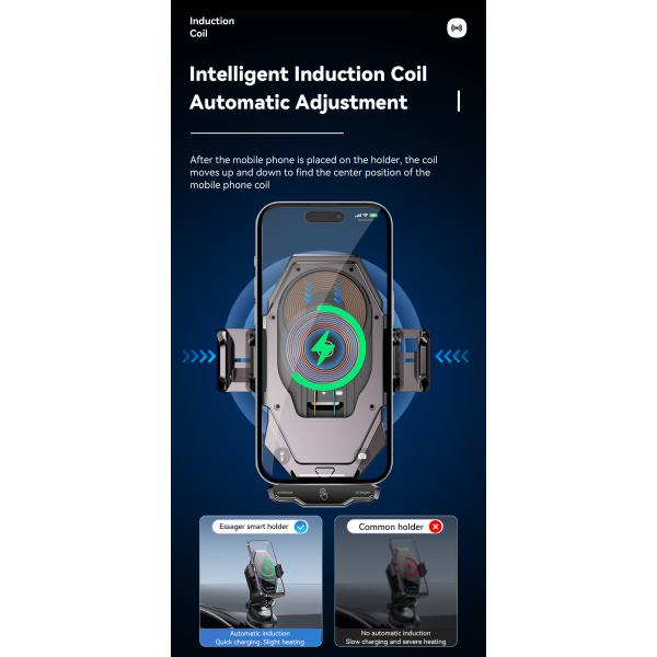 Essager 2023 Pilot 15W Wireless Car Phone Holder High Power 360 Free Rotation Fast Wireless Charging Car