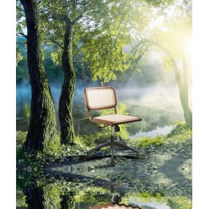 Armless Swivel Rattan Office Chairs