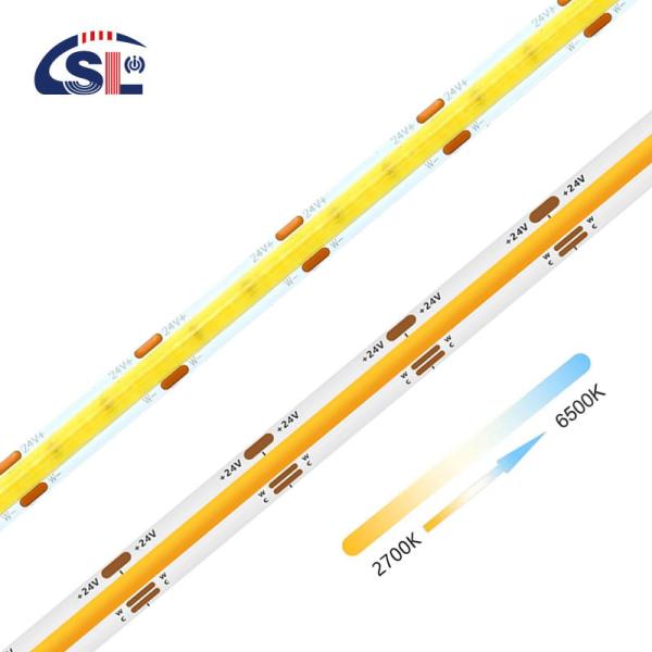 12V24V CCT Flexible Dual Color COB SMD2835 LED Strip Light 608leds 8mm 10mm