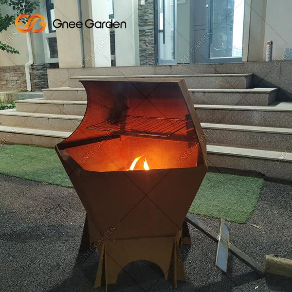 Corten Steel Outdoor Cooking Charcoal Grills Barbecue Stove Camping Fire Pit Grill
