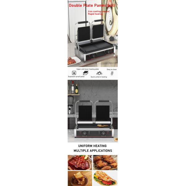 Outdoor and Home Kitchen Black Silver Electric Contact Panini Grill for Food Machine