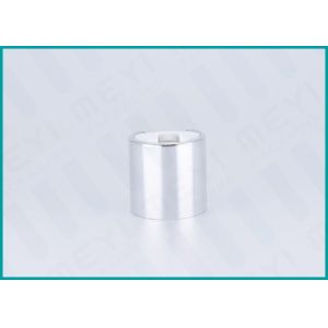 Shiny Silver Aluminum Disc Top Cap 24/410 Press Lotion Cap With White Actuator