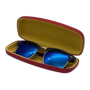 Hard Red Leather Clamshell Eyeglass Case 159x69x37mm