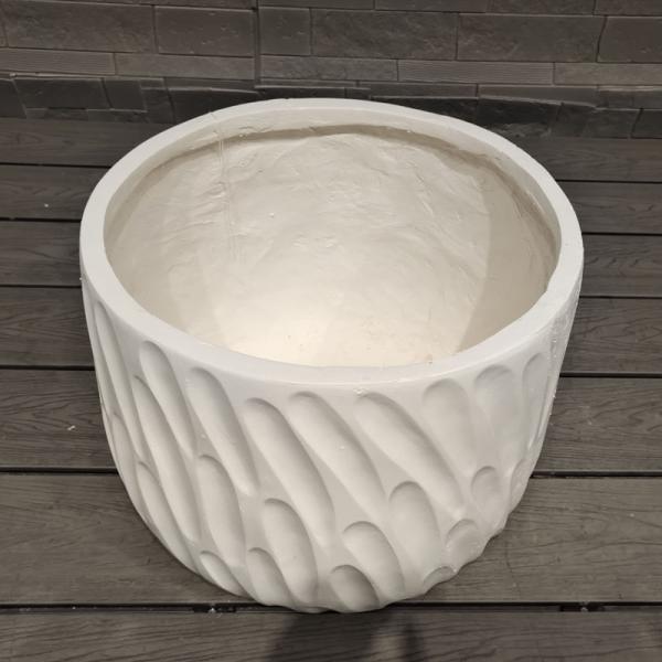 Curved Flowing Ocean Breeze Pattern White Round Fiber Clay Planter Garden Landscaping