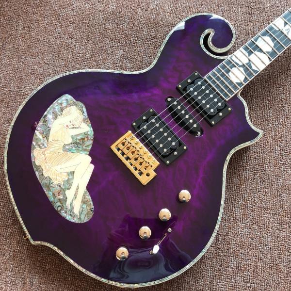 New Design CUSTOM purple electric guitar , with shell beautiful woman on body , 6 strings guitars , high quality guitar