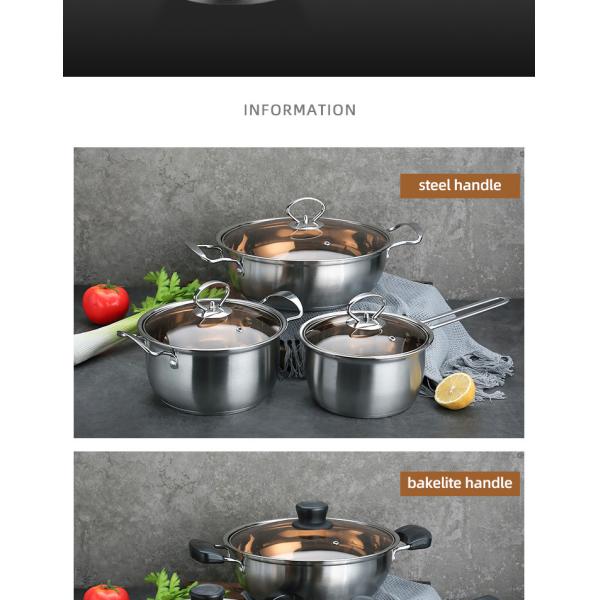 Amazon Top Seller Multipurpose 6Pcs Flat Bottom Milk Soup Pot Stainless Steel Cookware Sets With Glass Lid