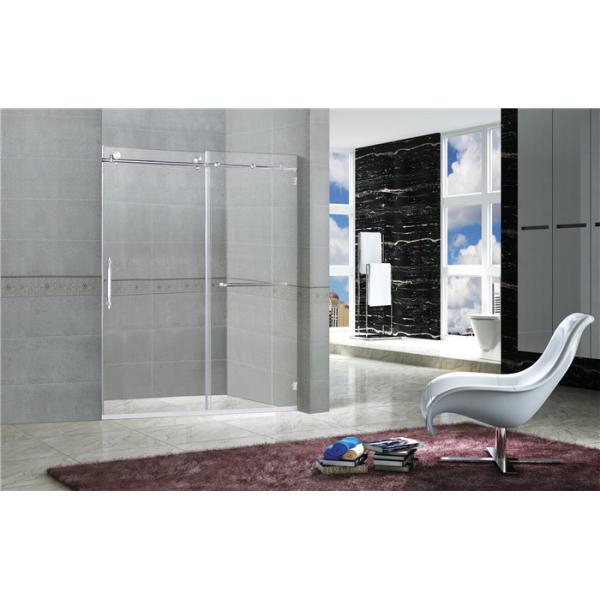 Buy Clear / Printed Tempered Frameless Sliding Glass Doors With Stainless Steel Towel Bar at wholesale prices