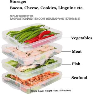 Refrigerator Organizer Bin, Plastic Food Storage Containers With Lid, Stackable