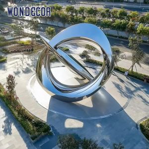 Abstract Stainless Steel Ring Sculpture of Modern City Street Architecture