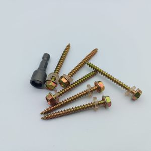 High Strength Grade 8.8 Hex Head Washered Slotted Tail Wood Screws