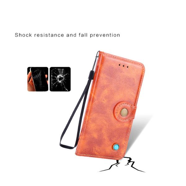 For iphone 8 Retro Cow Real Genuine Leather Wallet Credit Button Card kickstand Phone Case Cover with a lanyard