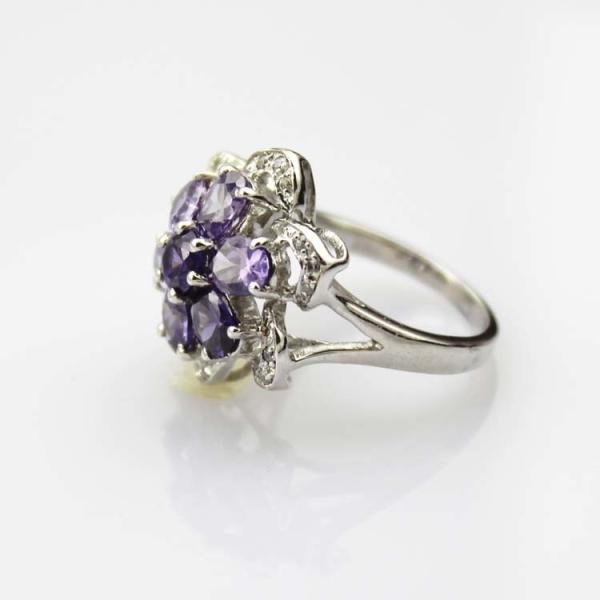 Whtie Gold Plated 925 Silver Red Cubic Zircon Flower Gemstone Ring (R223)