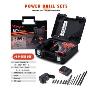 12v 16Pcs Set Cordless Handheld Power Drills 1500mAh Li-Ion Electric Powered