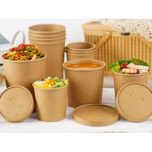 Biodegradable Disposable Kraft Paper Bowls With Lids 32oz