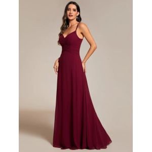 Sexy Empire A-line Adjustable Straps V-neck Pleated Burgundy Chiffon Prom Dress