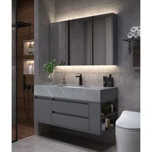 Custom Bathroom Vanity Units Slate Washbasin Toilet Combination Smart LED