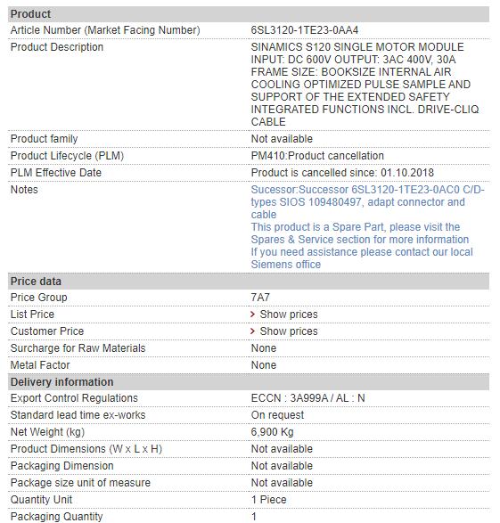 6SL3120-1TE23-0AA4 6SL3 120-1TE23-0AA4 Siemens Power Module