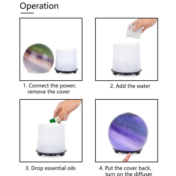 Ball Shape 30-70ml/H led Glass Aroma Diffuser 7 Color Night Light