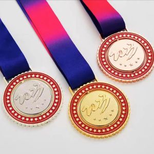 Wholesale customized design die casting gold medal medailles with ribbon