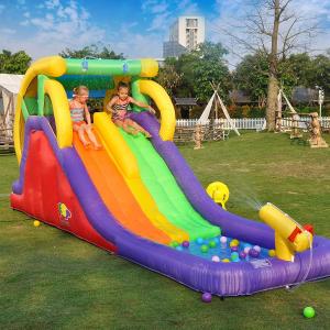 Quality Cartoon 0.55mm PVC 16 Ft Inflatable Water Slides With Pool Dual Lane For Kids for sale