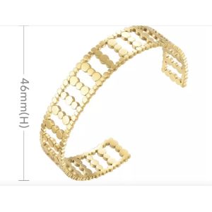Superfluity Brand Wide Hollow Gold Bead Bracelet 24k Gold Stainless Steel Bangle