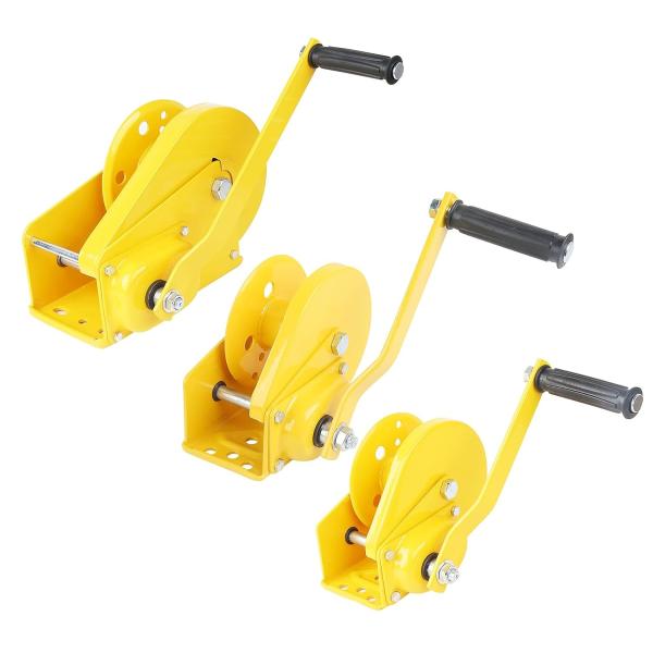 Hand Winch 2000 lbs Capacity Steel Construction Yellow Finish Ideal for Marine Automotive and Industri