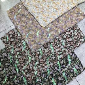 Floral Chiffon Embroidered Print Sequin Fabric Polyester Glitter