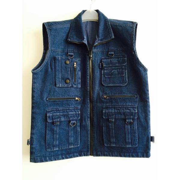 mens vest in 100% cotton, denim, jean, blue, fishing vest, S-3XL