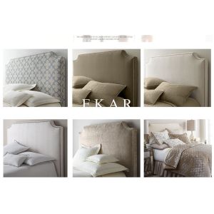 Simple Fabric Headboard Beige Double Bed Designs