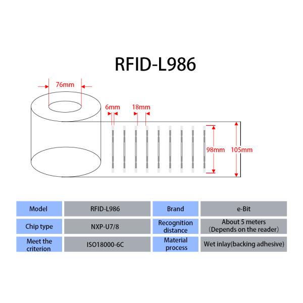 Security RFID Soft Label Silver Roll Customizable Chip Code Size