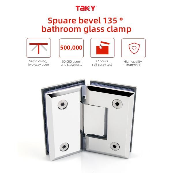 Brushed Nickel Glass Hinge 135 Degree Opening Angle Ideal for Glass Shower Enclosures