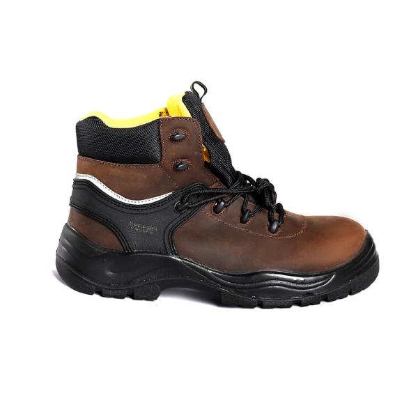 Crazy Horse Leather S3 Steel Toe Plate Brown Work And Safety Shoes PU Outsole