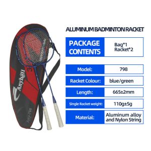 Quality Offensive Type Badminton Racket 2PCS Custom Aluminum Alloy Racket with Heavy Tip Hard Rod for sale