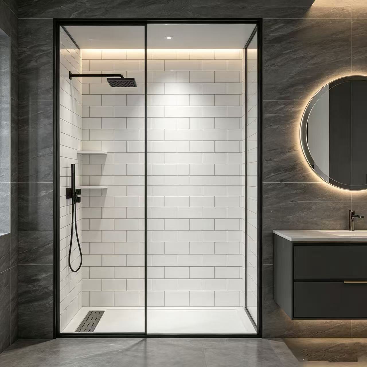Brick Layout Subway Solid Shower Panels Waterproof Bathroom Tub Wall