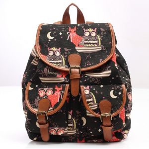 New wave canvas printing leisure backpack schoolbag travel Female