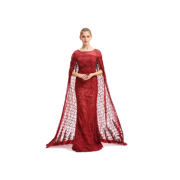 Buy Big Red Embroidery Lace Arabic Maxi Wedding Bridesmaid Dresses Floor Length at wholesale prices