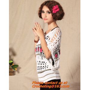 Handmade Crochet Multicolour Three-Dimensional Rose Cutout Knitted Sweater Pull