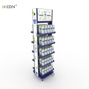 Movable Double-sided Blue Metal Drinks Cabinet Display Unit