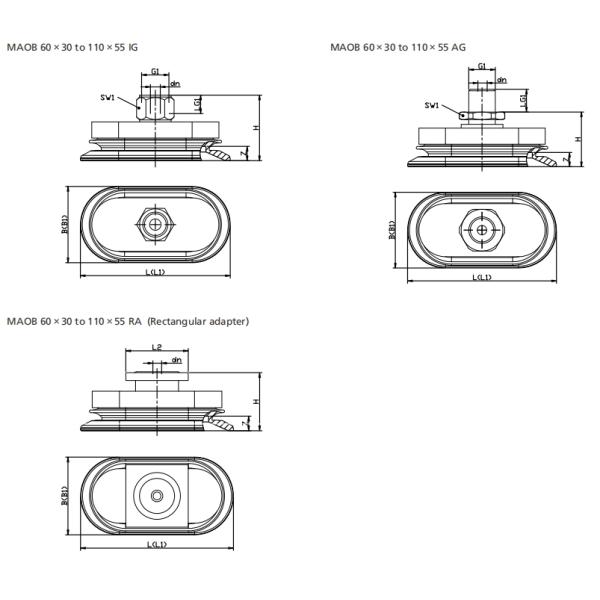 NBR Bellows Vacuum Cups Special For Metal Plate , Oval Suction Cups MAOB