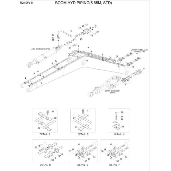 R210 R215 Excavator Hydraulic Oil Cylinder Steel Pipe Tubing Pipe Cylinder Pipeline