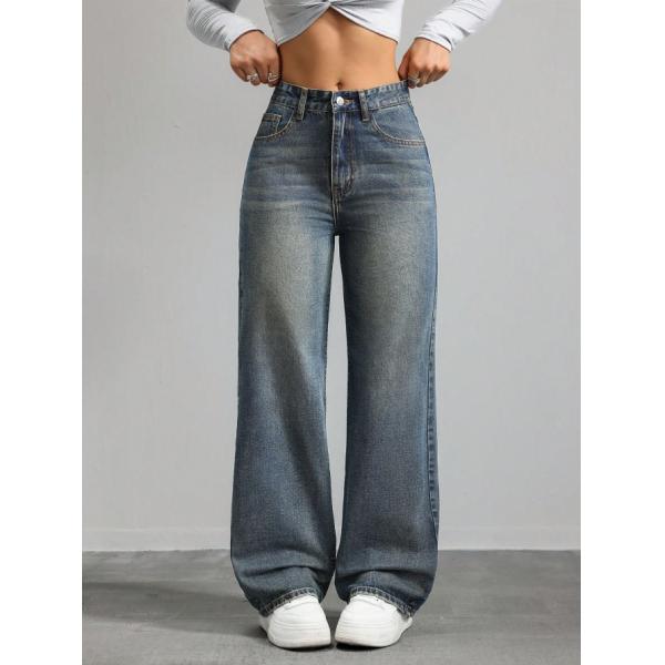 Buy Prussian blue high-waisted straight-leg jeans for women at wholesale prices