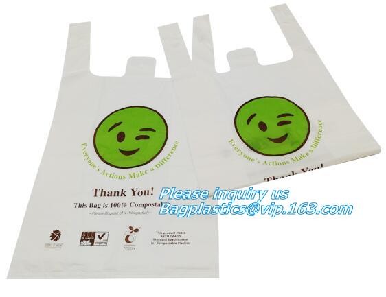 Buy Biodegradable Plastic T Shirt Food Bag Compostable Vest Carrier Shopping Bag, compost home ASTM D6400 biodegradable tran at wholesale prices